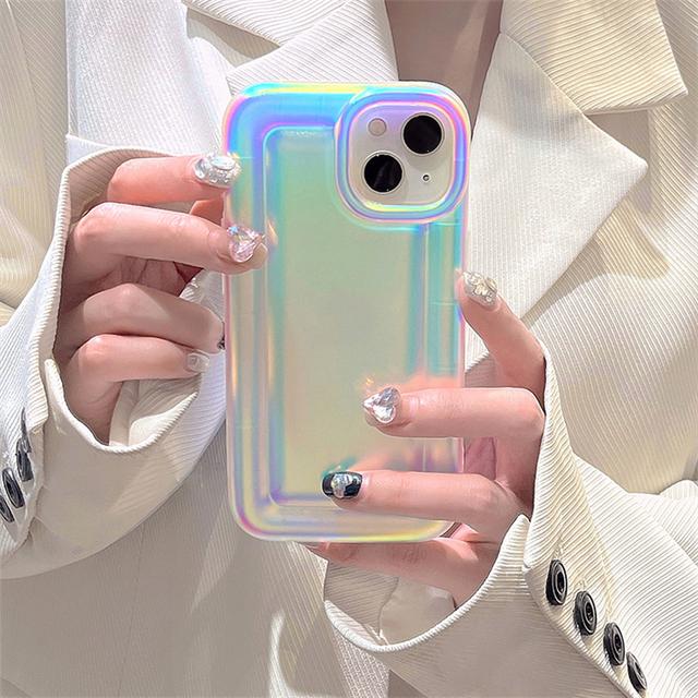 Korean Luxury Shell Pattern Square Phone Case For Iphone 14 13 12 11 Pro Max Lovely Laser Plain Shockproof Soft Back Cover Funda