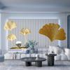 Wrought Iron Ginkgo Leaves Statue Modern Sculpture Wall Decor Decorative Desktop Ornament for Living