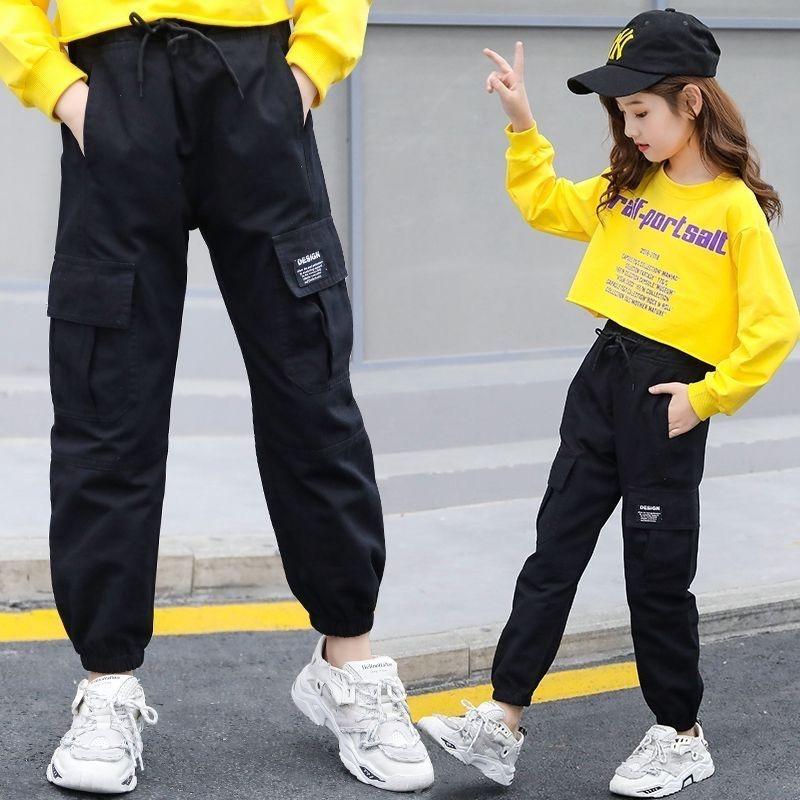 Jenter Bukser Bukser Letter Cargo Bukser For Jente Lommer Barn Bukser Uformell stil Barn Klær Jenter