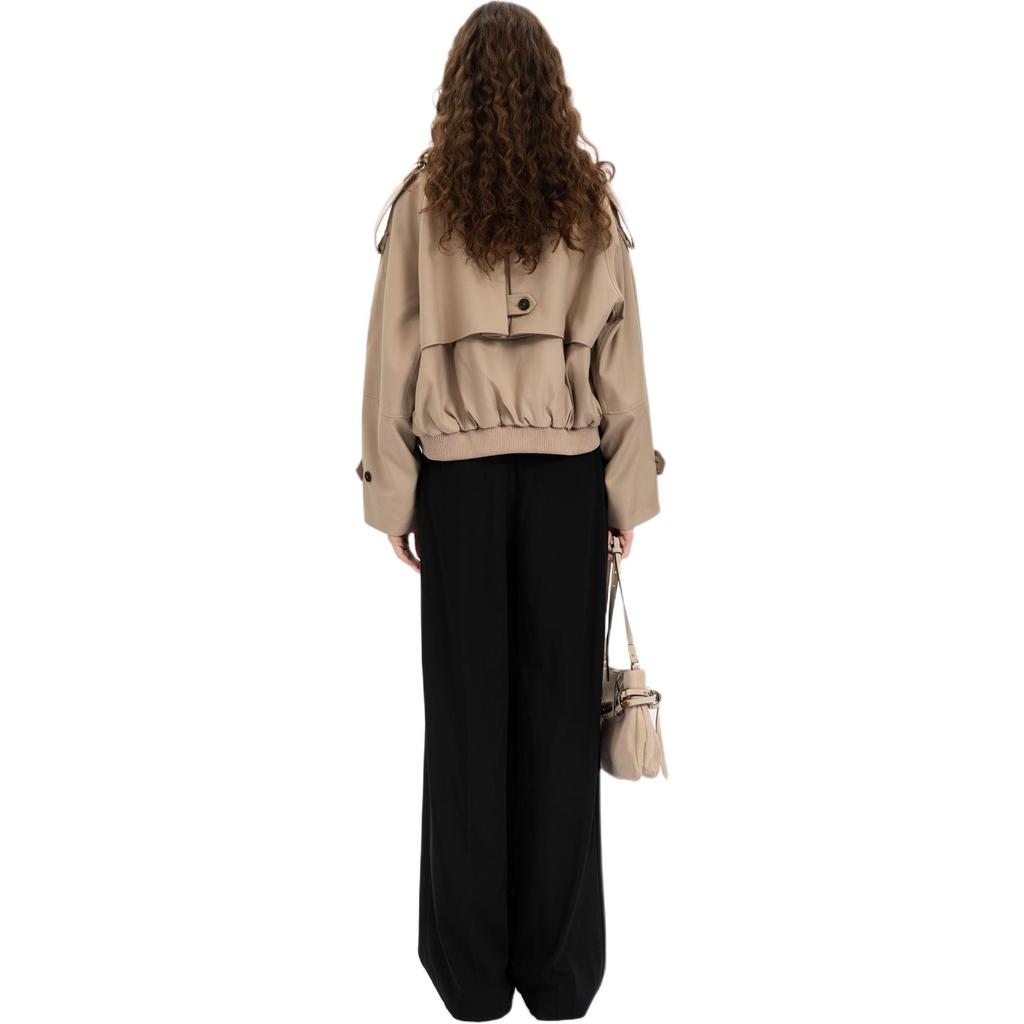 PINKO Chic Double-Breasted Shoulder Epaulet Design Casual Lapel Short Trench Coat Women outerwear Pink PAF253328041