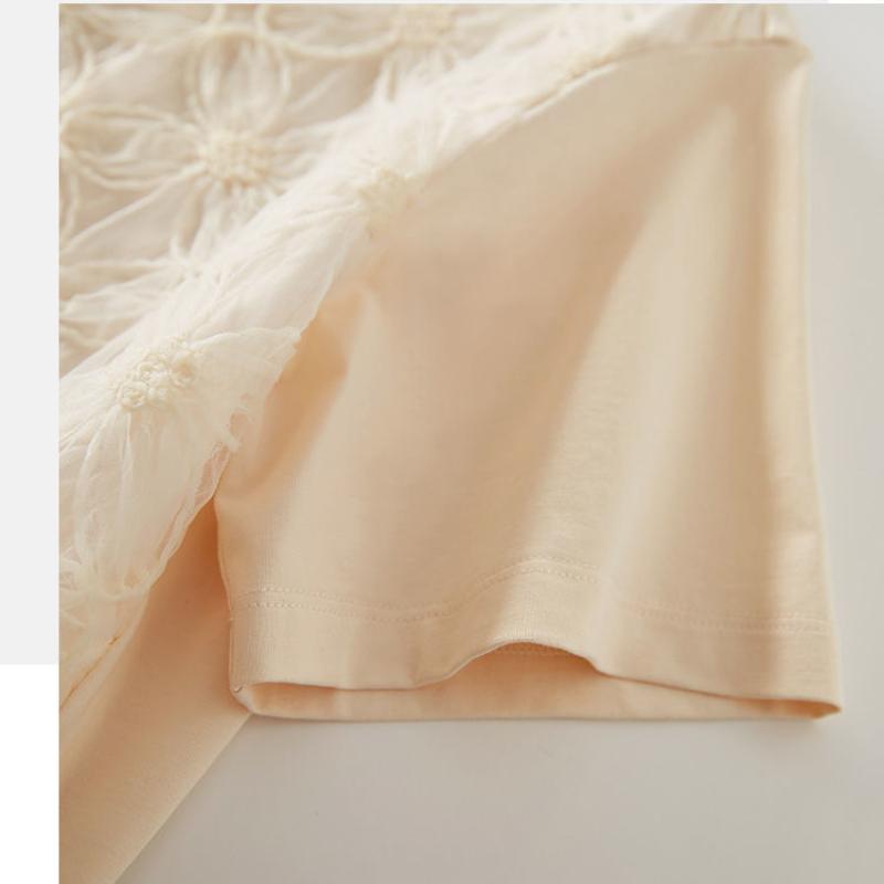 New Summer Women's Solid Color Splicing Lace Floral O-Neck Short Sleeve Thin Loose Korean Pullovers Fashion Casual Tops