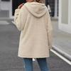 Damen Herbst und Winter Strickjacke mit Kapuze Mittellanger Reißverschluss Lose Plüschjacke