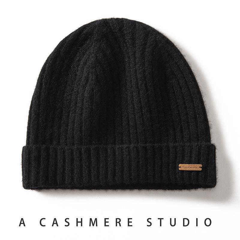 Unisex Thickened Ribbed Knit Cashmere Beanie - Autumn/Winter Style