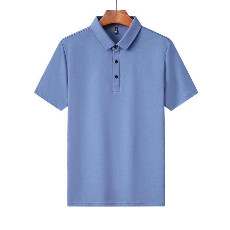 Summer Young Men's Half-sleeved Mulberry Silk Lapel Short-sleeved Polo Shirt Casual Solid Color Short-sleeved Men's T-shirt