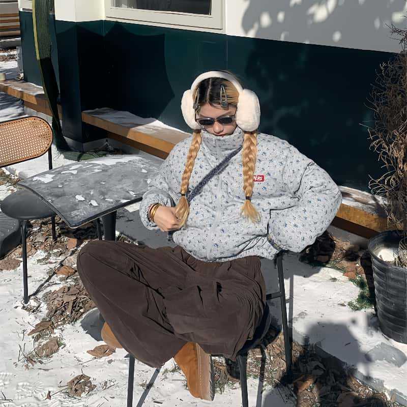 New women s winter small floral stand-up collar short cotton clothes thickened warm trend bread clothes jacket S