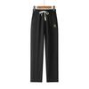 2025 New High-waisted Drawstring Women's Pants, Embroidered Ice Silk Casual Pants, Loose Straight-leg Pants
