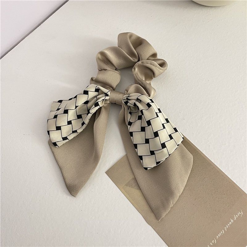 1pc Simple Plaid Ribbon, Large Intestine Headband, Elegant Bow Headband, Hair Accessory, Korean Zip Tie, Rubber Band Hair Rope