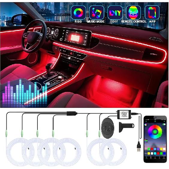 6 In 1 Car Led Strip Lights With App Control, RGB Colors Interior Car Lights, Ambient Led Lighting Kit, 4 Light Flashing Modes, USB Neon Accessories
