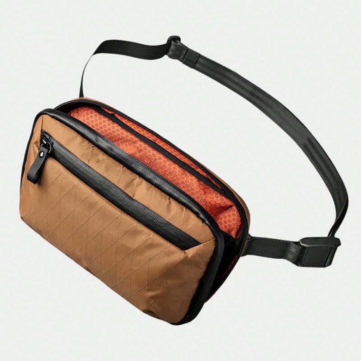 Sacs de taille imperméables pour hommes à grille diamantée, sac à bandoulière multi-fonctionnel à fermeture éclair, sac à bandoulière unique en diagonale pour les déplacements quotidiens kaki
