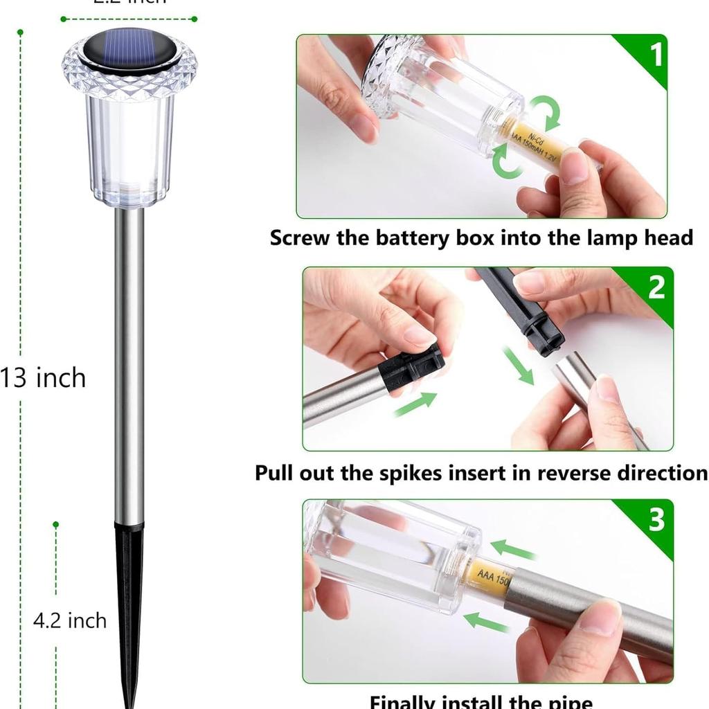 Solar Lights Outdoor Pathway Lights LED Waterproof Acrylic Lamp Head Stainless Steel Stake for Yard Garden Landscape Path Walkway Driveway Patio Lawn