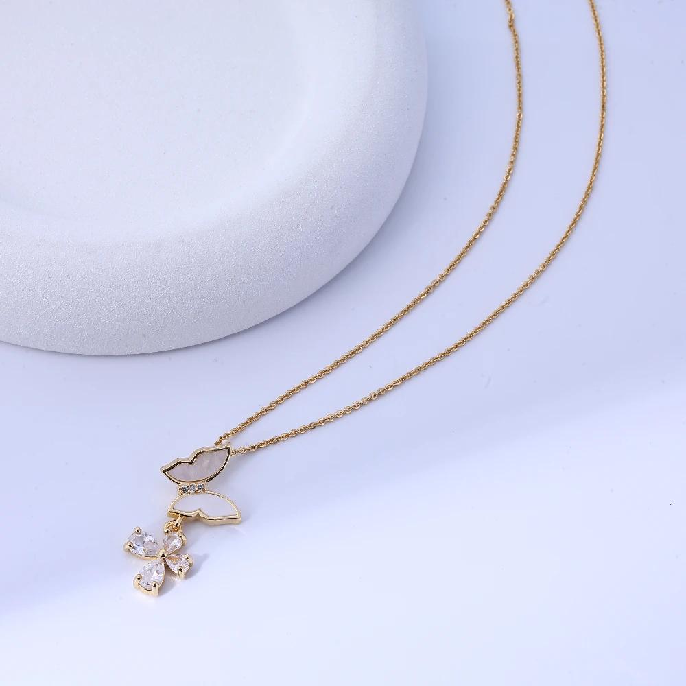 Small niche design tassel butterfly necklace for women, with a light luxury and versatile design, made of mother of pearl zircon