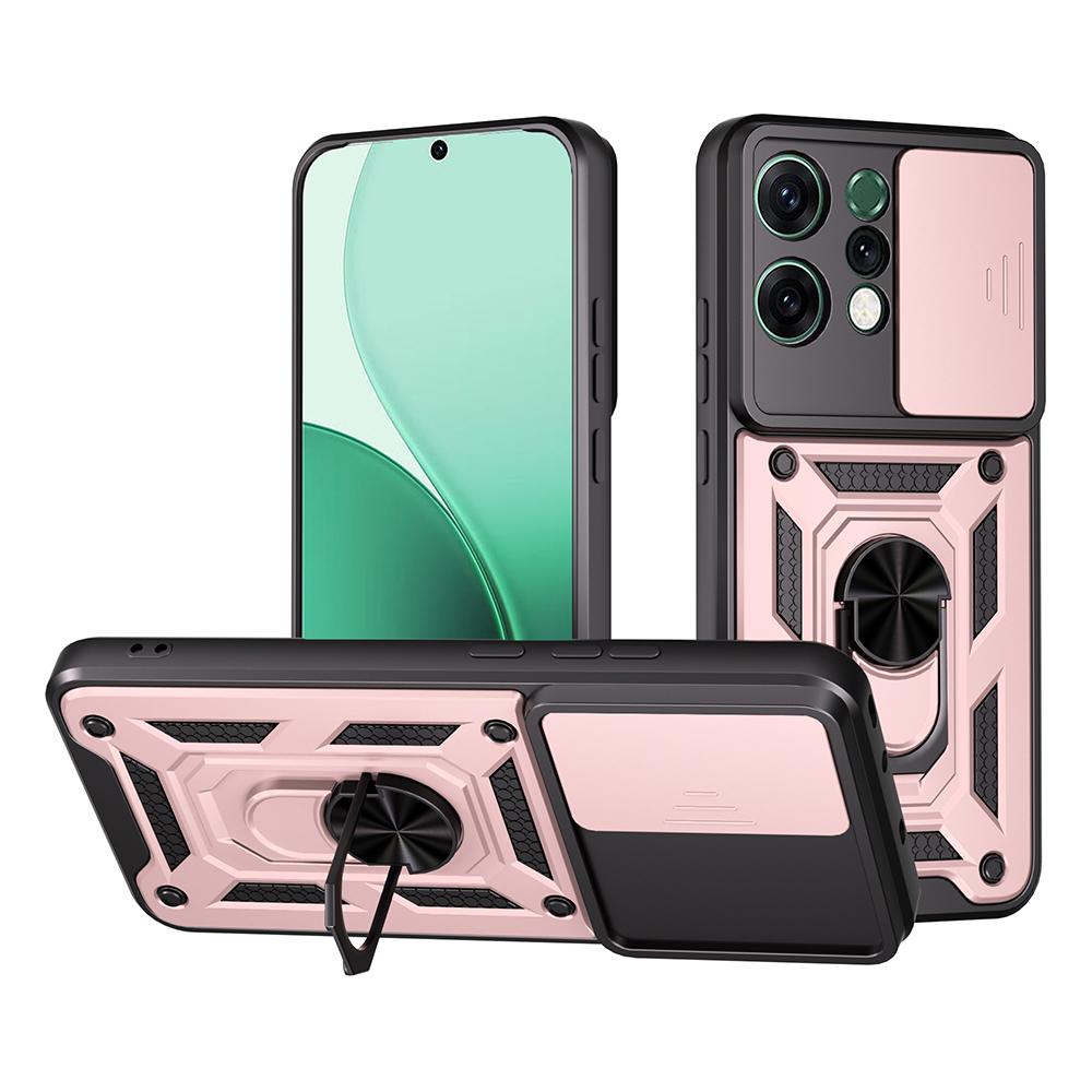 For Oppo Reno14 5G (Global) Case with Slide Camera Lid PC+TPU Kickstand Phone Cover