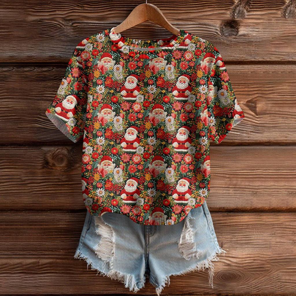 Women's Cute Sweater Knitted Fashion Casual Round-neck Short-sleeved  Cozy Print Top