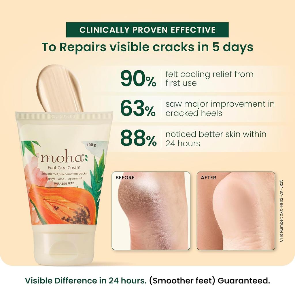 Moha Foot Cream for Dry Cracked Feet 50gm Pack of 1 | Deep Nourishment, Cooling & Vegan Heel Repair Cream