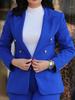 Women's Solid Color Slim Fit Casual Fashion Waist Slim Double Row Button Two-Piece Suit Set Black