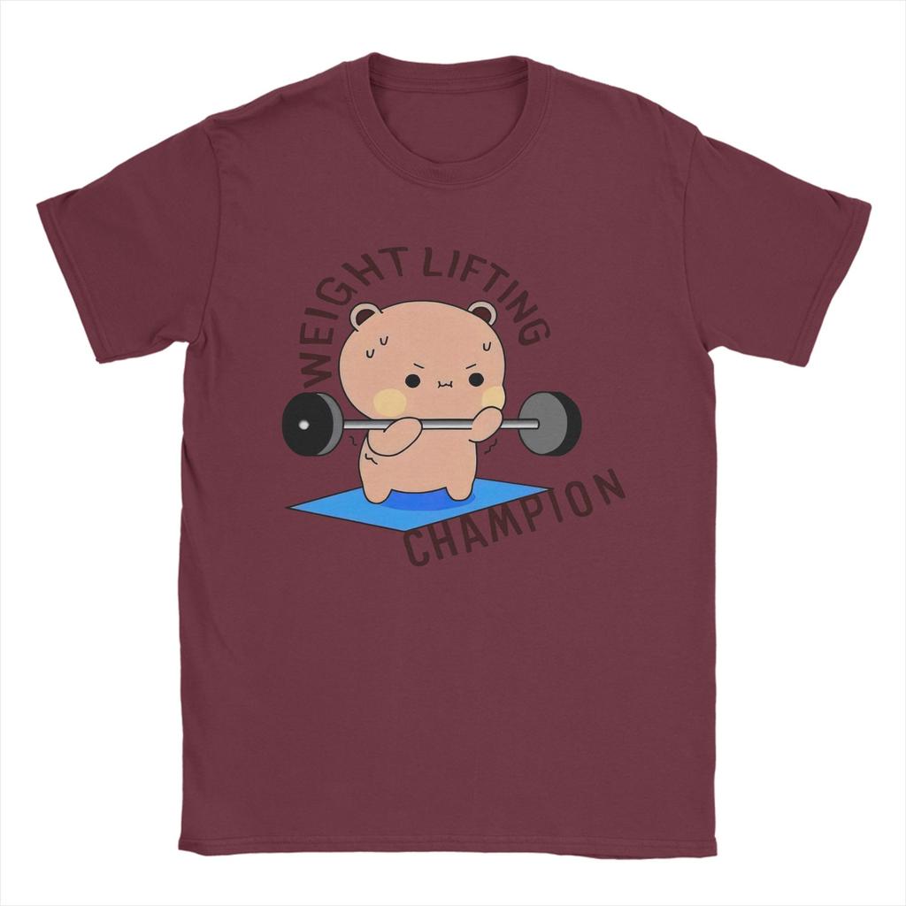 Fashion Bubu Weightlifting Bear Cute TShirt for Men O Neck 100 Cotton T Shirts Dudu Short Sleeve Tees Adult Clothing