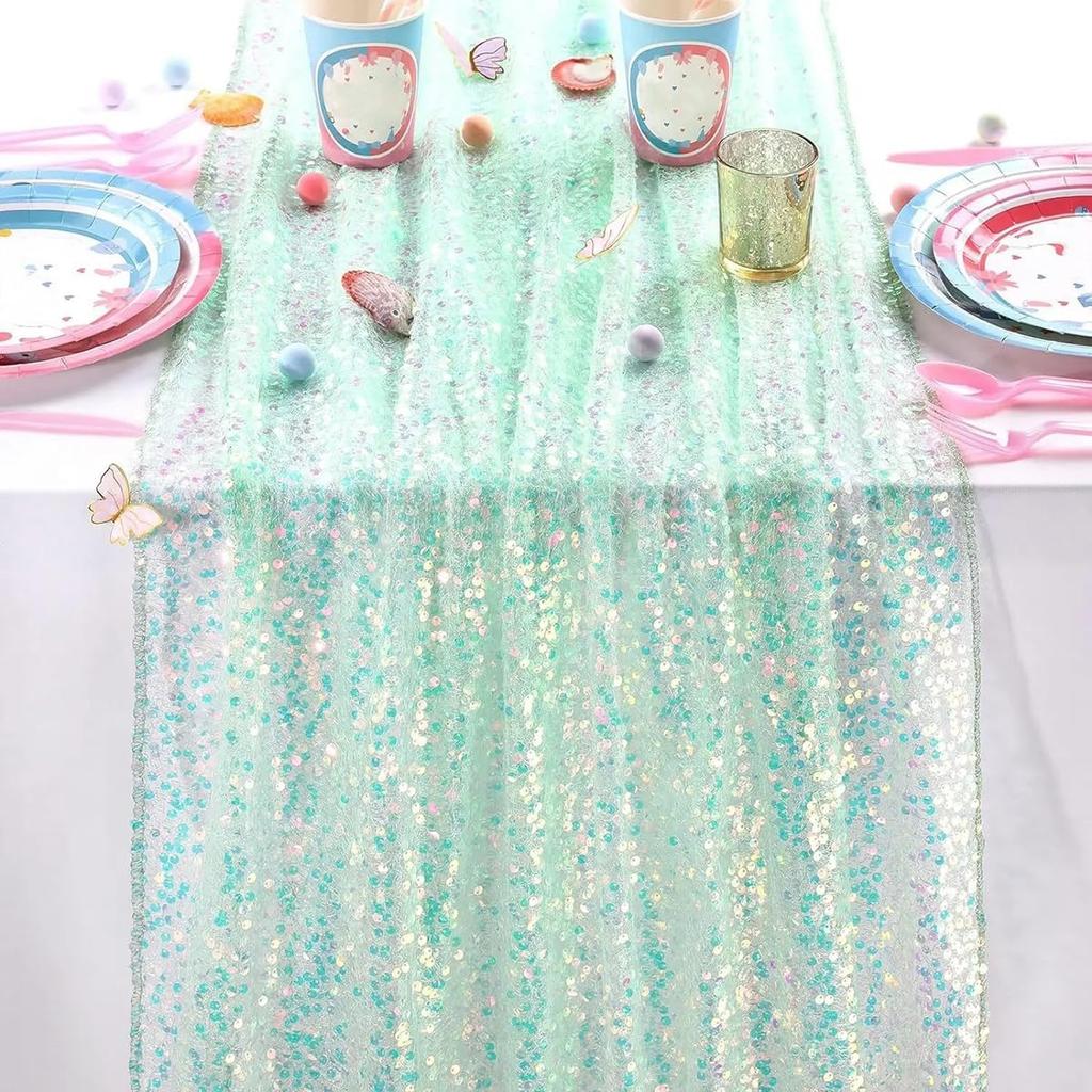 Glitter Iridiserende Paljett Bordløper, Myk Bryllups Spiseborddekorasjon For Brude-, Baby Shower, Jentes Bursdag, Bryllupsfest