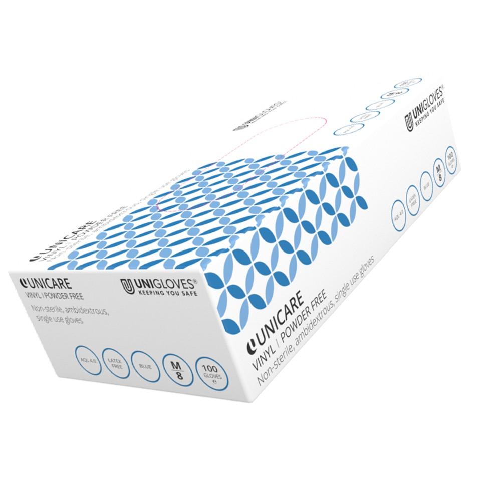 Jednorázové vinylové rukavice bez pudru čiré modré extra velké 100 ks