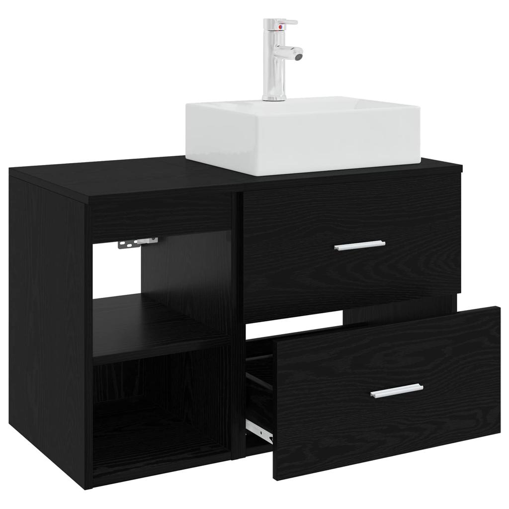 Bathroom Furniture Set 2 Pcs Black Oak Wood Based Material