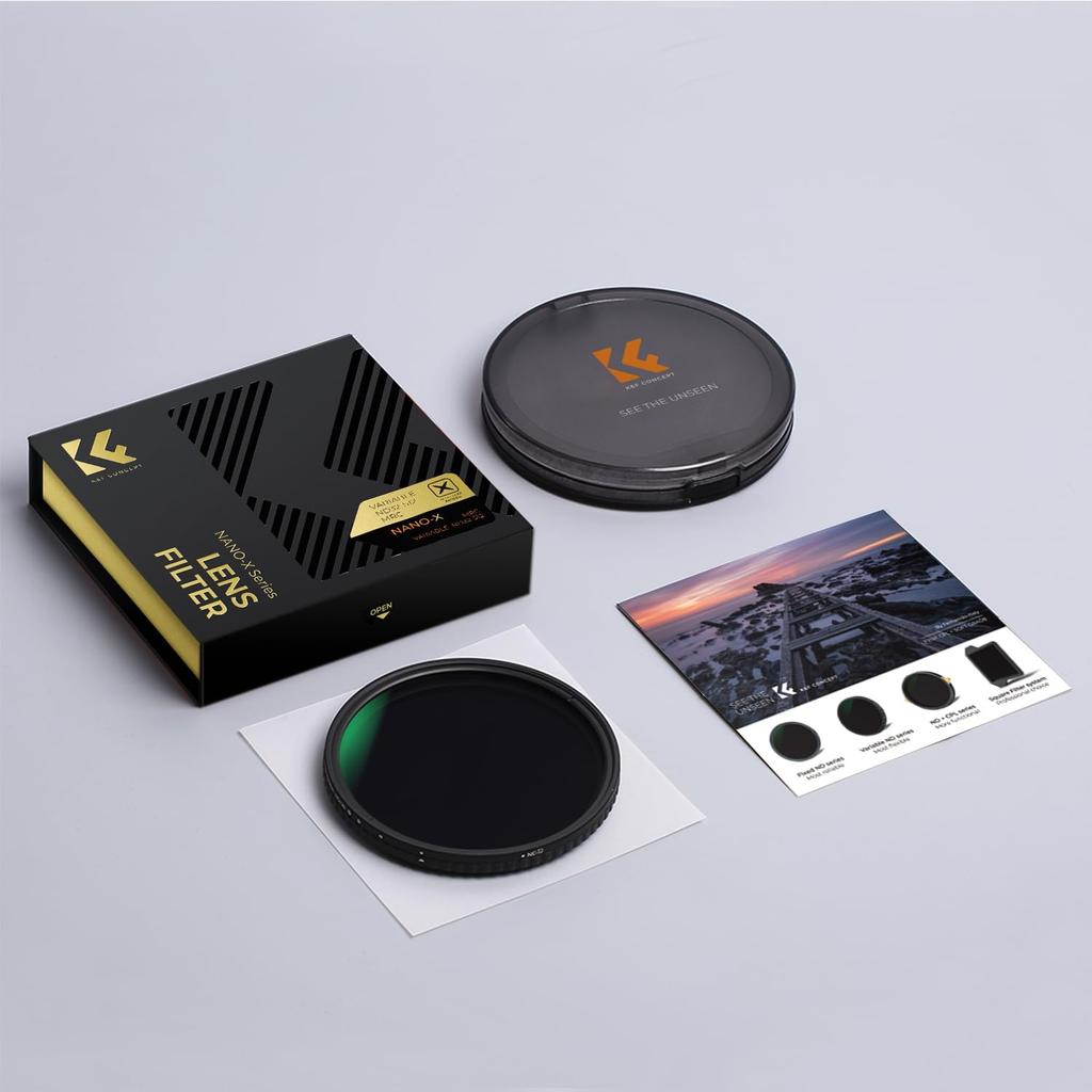 CONCEPT 52mm Variable ND Filter Made in Japan with AGC Optical HD Low Nano and Ideal for Video and Landscape Photography K&F ND32-ND512, X-Shaped,
