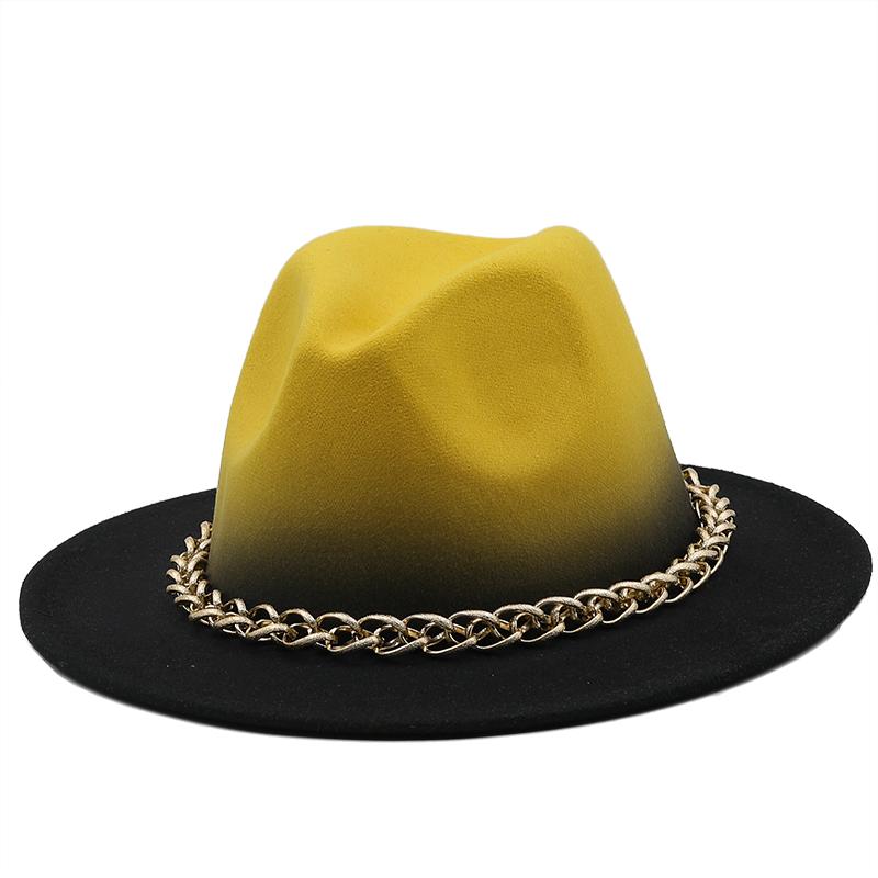 Winter Autumn Imitation metal chain Woolen Women Men Ladies Fedoras Top Hat Jazz Caps European American Round Caps Bowler Hats