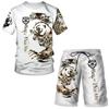 T Shirt & Shorts Sets 2piece Suit for Mens Animal Pattern Print Short Sleeve Tracksuit Leisure 3D Polyester Man's Set