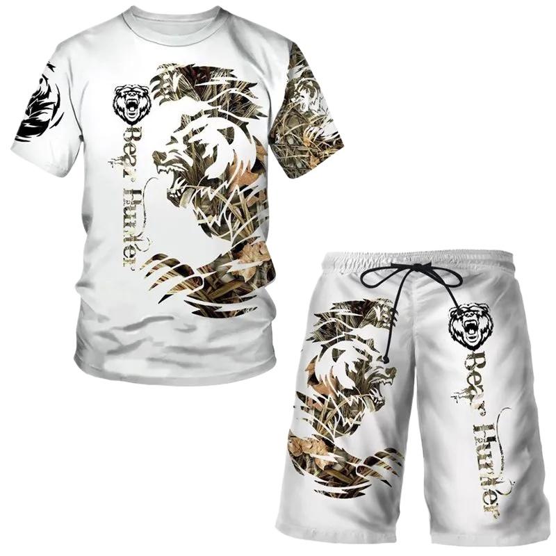 T Shirt & Shorts Sets 2piece Suit for Mens Animal Pattern Print Short Sleeve Tracksuit Leisure 3D Polyester Man's Set