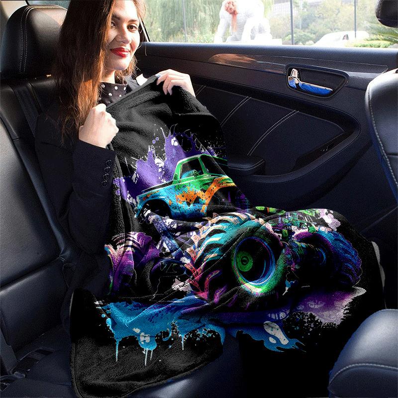 1pc Monster Truck Printing Lightweight Flannel Blanket, Comfortable and Warm Blanket,  Sofa Bed and Couch Office, Suitable for Gift Blankets