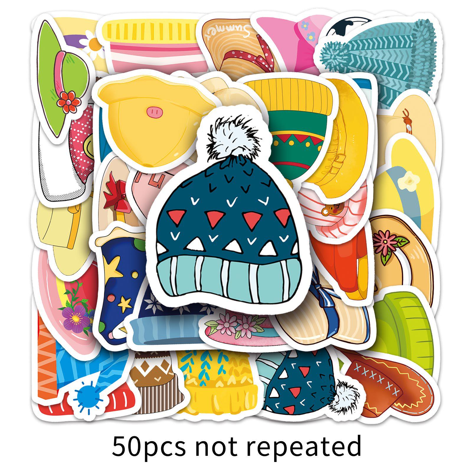 50pcs Cartoon Hat Stickers - Trendy Waterproof Graffiti for Laptops & Travel Cases