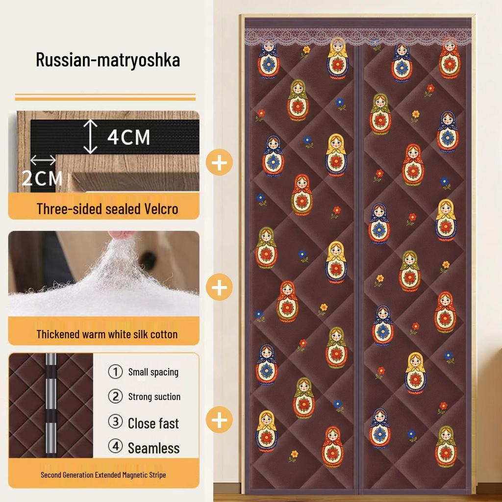 Winter Cotton Waterproof Door Curtain - Punch-Free, Windproof, Warm, Thickened, Magnetic Partition for Air Conditioning