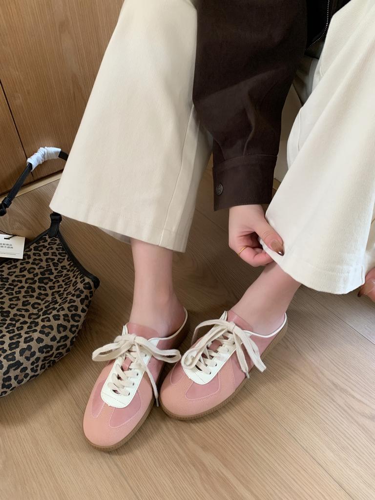 2025 Spring New German Training Shoes Sports Flat White Shoes Lace-up Board Shoes Women's Casual Lace-up Color Matching Slippers