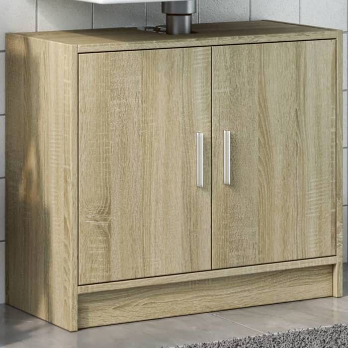 VidaXL Armoire d'évier chêne sonoma 63x29x55 cm bois d'ingénierie, armoire de salle de bain, armoire de rangement salle de 848096