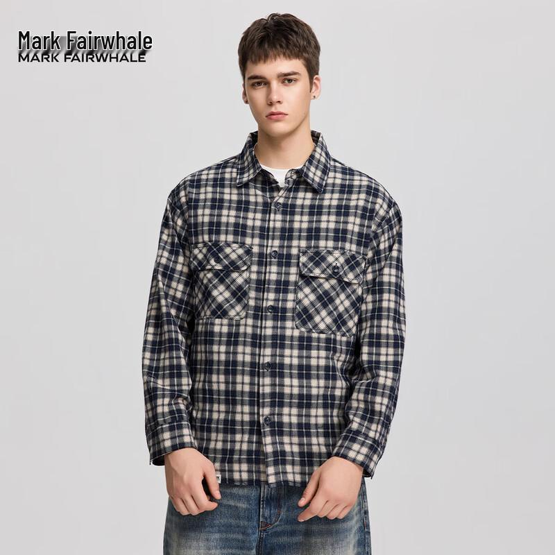 Mark Fairwhale Men's Vintage Plaid Linen Casual Shirt Jacket