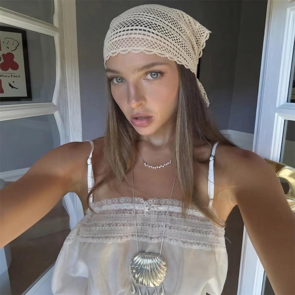 Solid Color Hair Scarf Hollow Out Lace Scarf Fashion Triangle Wrap Women