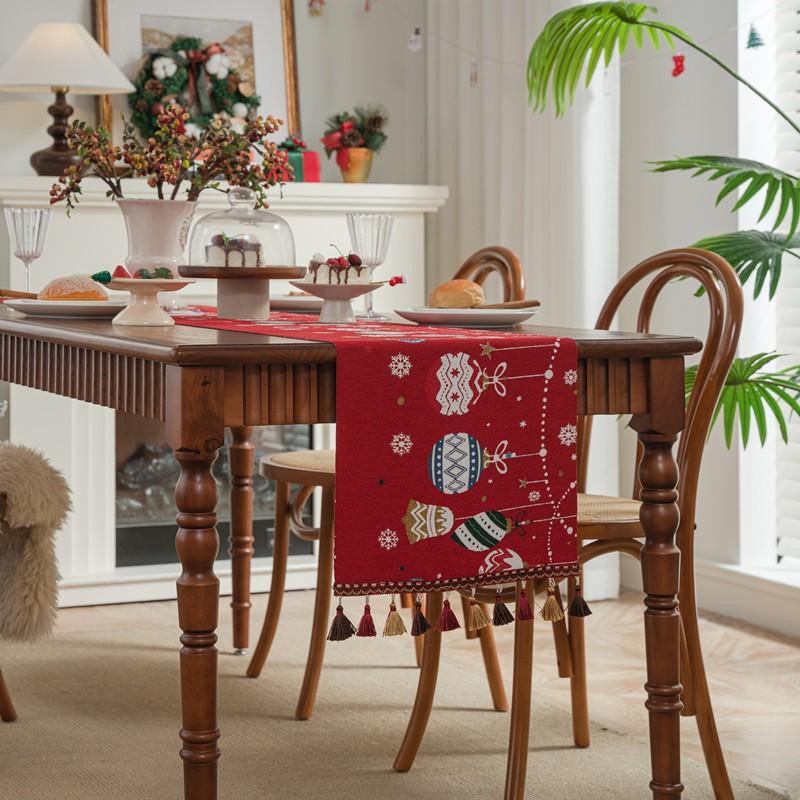 Christmas Tree Table Runner Tassel Home Decor Tablecloth Bed End Scarf