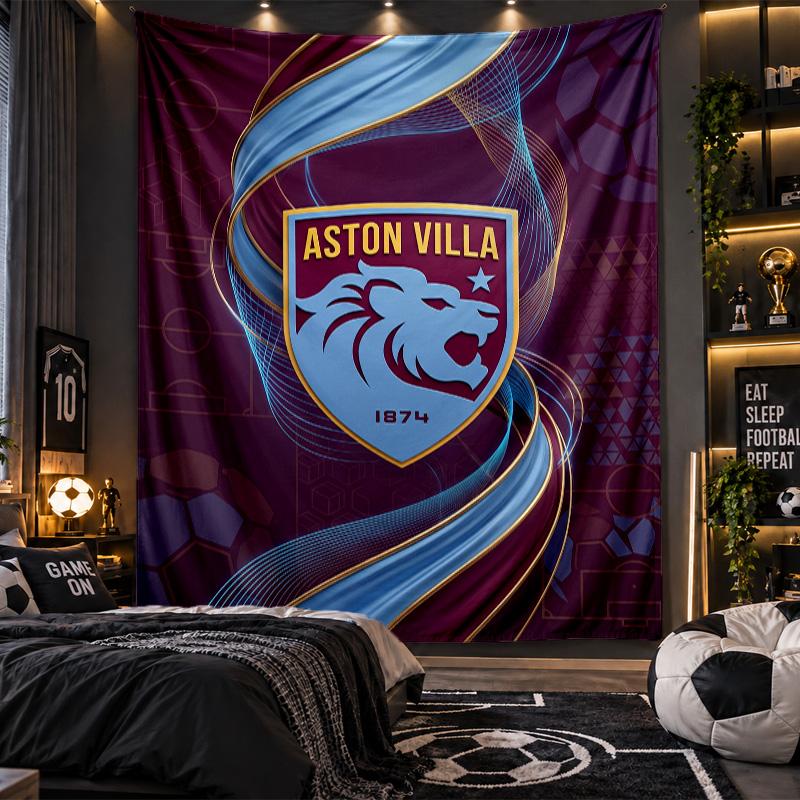 Wall Hanging Tapestry Aston Villa Football Print Cloth for Living Room Bedroom Home Decor