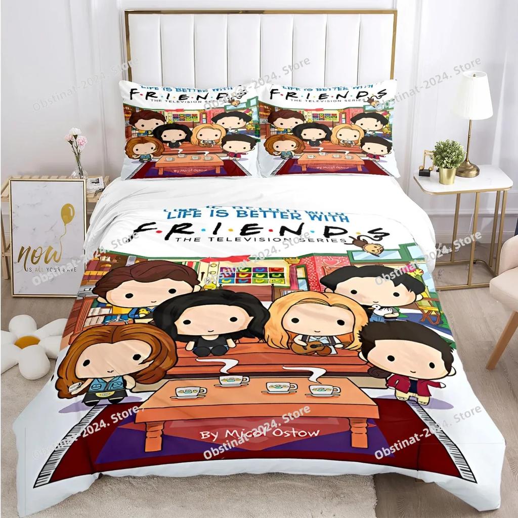 Přátelé Vtipné anime Celoroční povlečení Tištěná sada povlečení s povlakem na polštář Povlak na přikrývku Jednolůžko Dvojlůžko Queen Super King Velikost