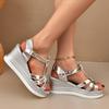 Fashion Fashion Silver Cross Strap Gladiator Sandals Women Summer Round Toe Wedge Heel Back Strap Sandals Chunky Platform Beach Shoes