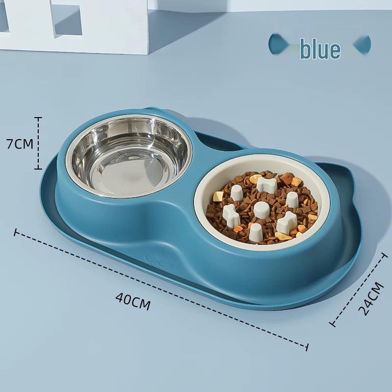 Anti-Leak Anti-Tip Double Pet Bowl: Slow Feeder Cat/Dog Dish & Water Dispenser