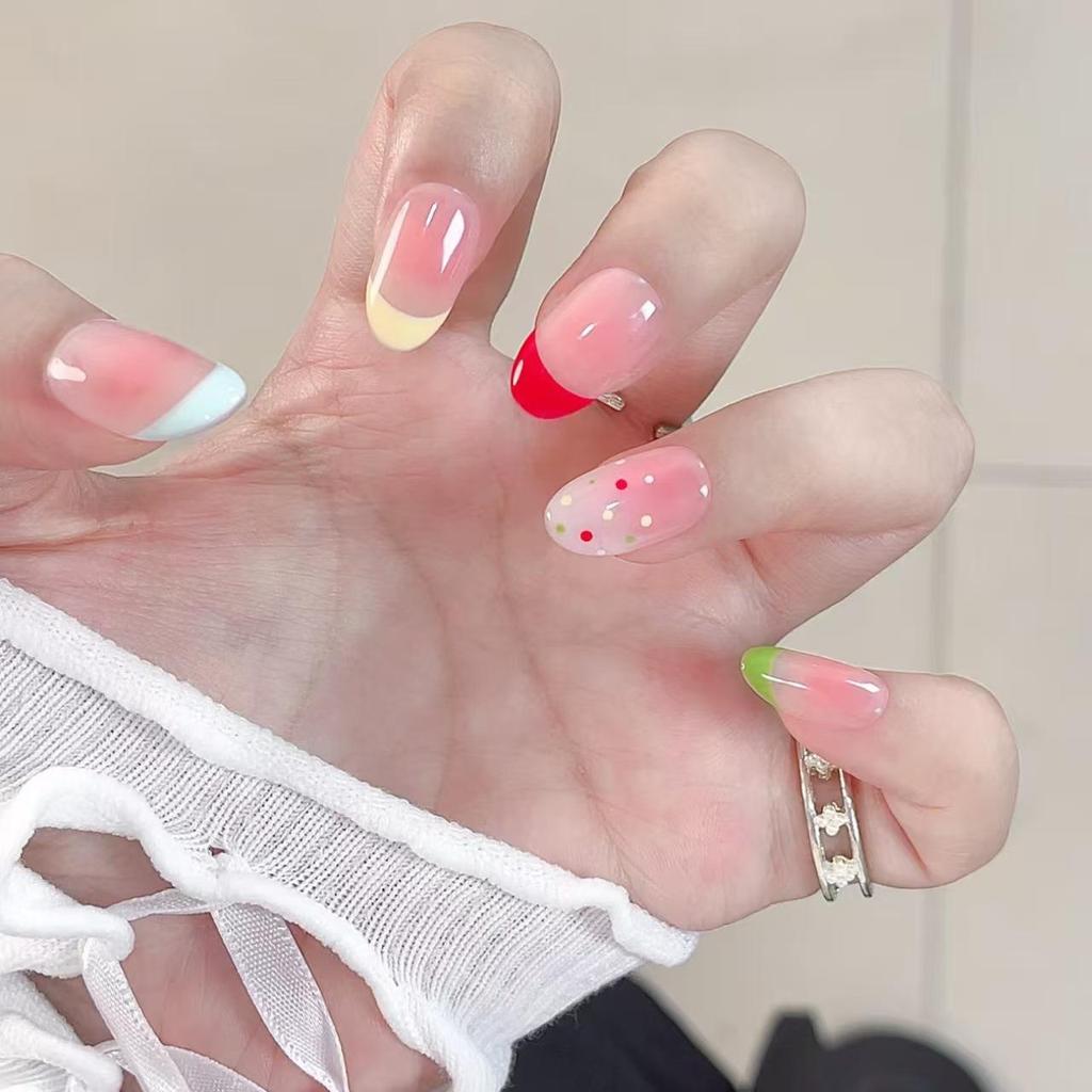 Ins Macaron French Girl Blush Nails: Energetic, Color-Changing, Cute Rainbow Nail Art for Students