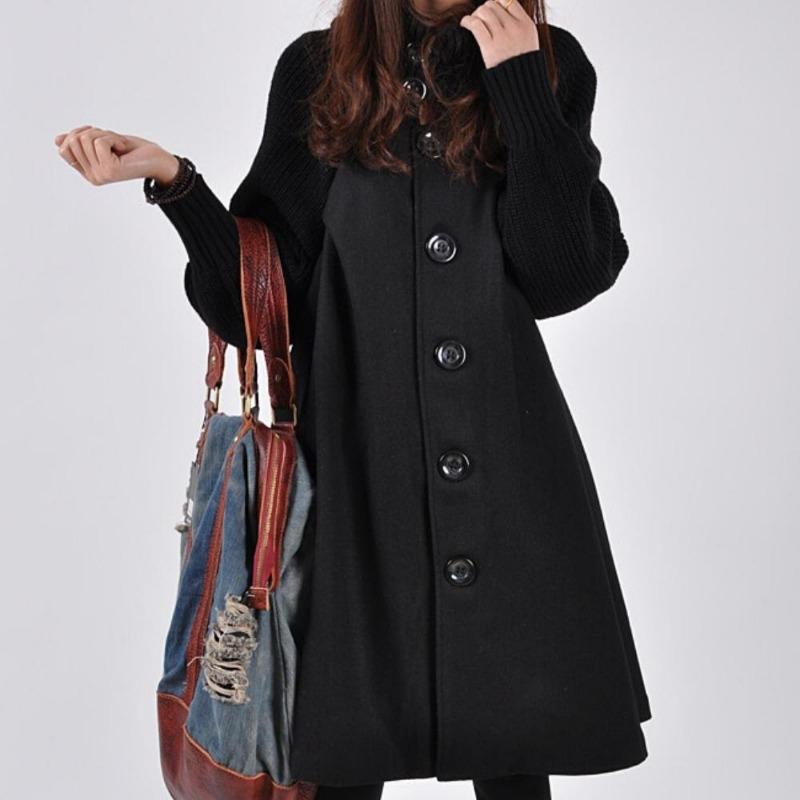 Solid Color Plus Size Women's Button Up Version Medium To Long Loose Coat Cloak Windbreaker