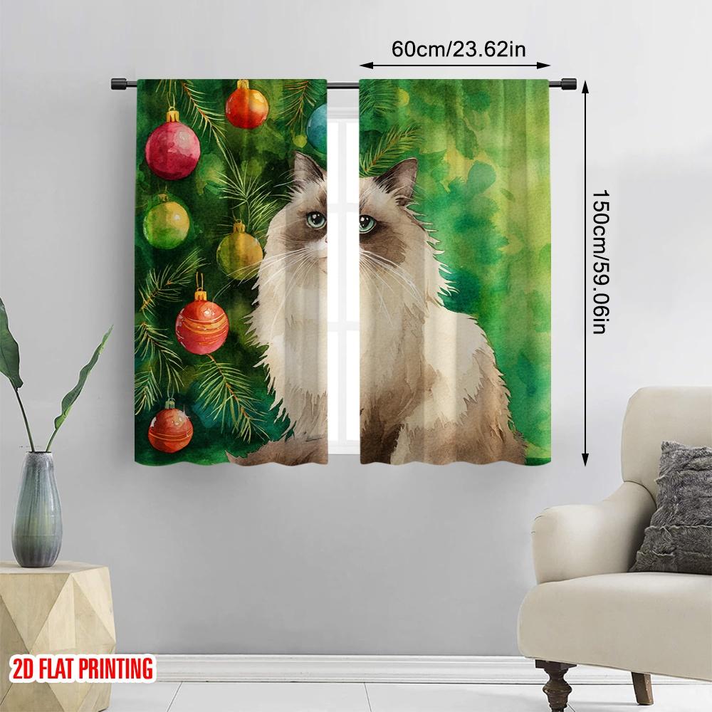 2 Stück, 2D-Flachdruck Vorhänge & Fensterdekoration Langhaarkatze am Baum Polyester (ohne Stange) Dekorationen für den Außenbereich Ldeal für Zuhause