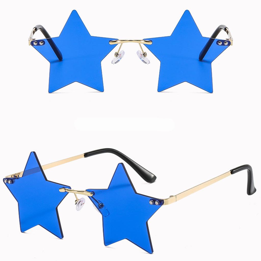 Star Shaped Rimless Sunglasses with Metal Frame Novelty Eyewear Unique Geometric Design for Costume Party Events
