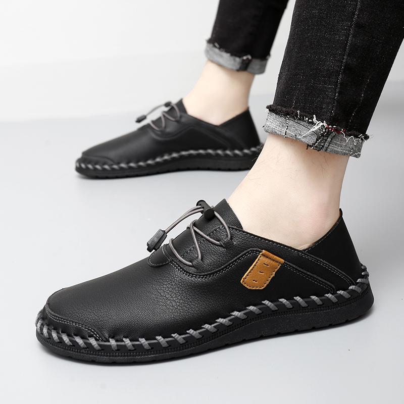 Herr Blå Mockasiner Vandringsskor Slip-on Handgjorda Körskor Casual Läder Breda Utomhusskor Större Storlekar