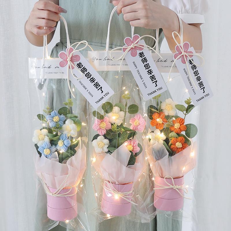 Crochet Woven Flowers Artificial Flower Bouquet Knitted Flower Bouquet Handmade Wedding Teacher'S Mother'S Day Graduation Gift