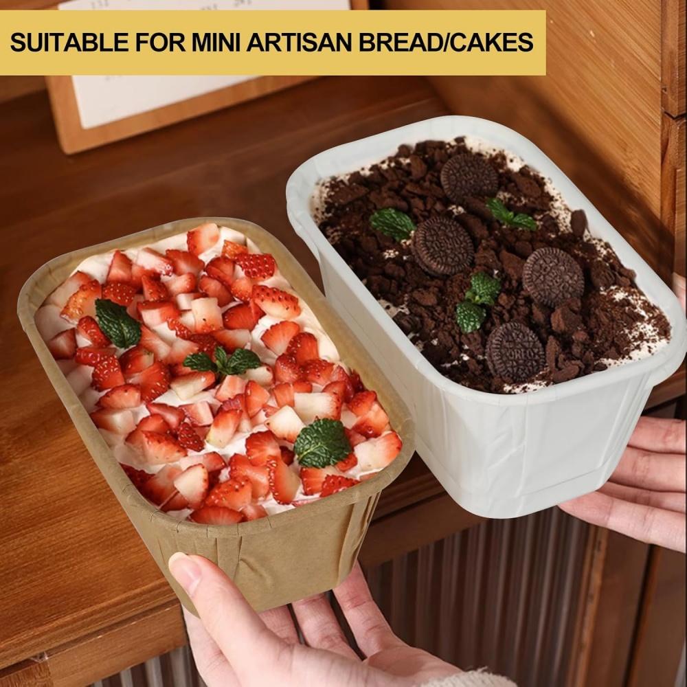 50pcs Disposable Cake Moulds, Rectangular Non-stick Paper Mini Baking Dish for Plumcake, Cakes, Bread (Brown)