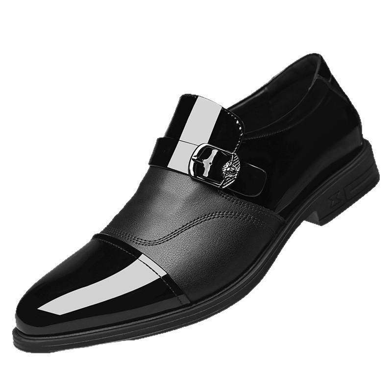 Mens Pointed Toe Dress Shoes Oxford Style PU Leather Business Casual Breathable Wear-Resistant Low-Cut Slip-On
