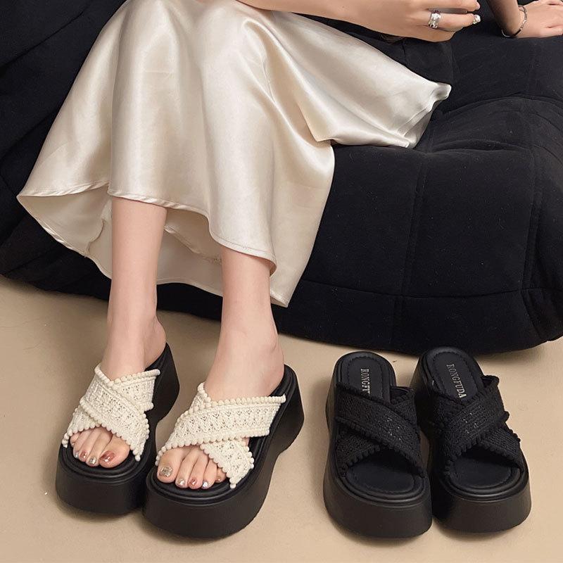 Muffin Thick-soled Heightened Cross-strapped Cool Slippers Women's Summer Wear 2025 New Bohemian Beach Sandals