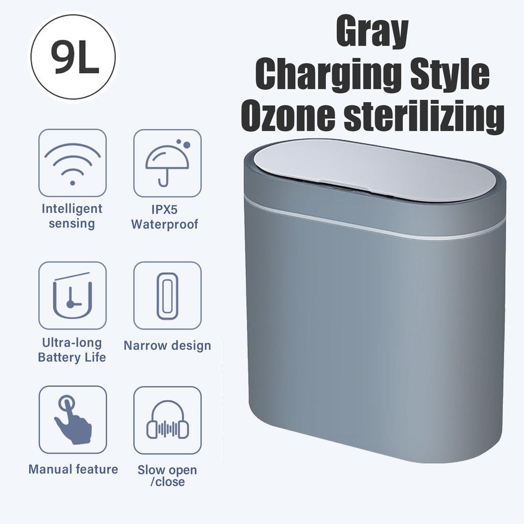 9L Motion Sensor Bathroom Trash Can with Lid, Automatic Garbage Bin for Bathroom, Slim Plastic Narrow Bedroom Bathroom Trash