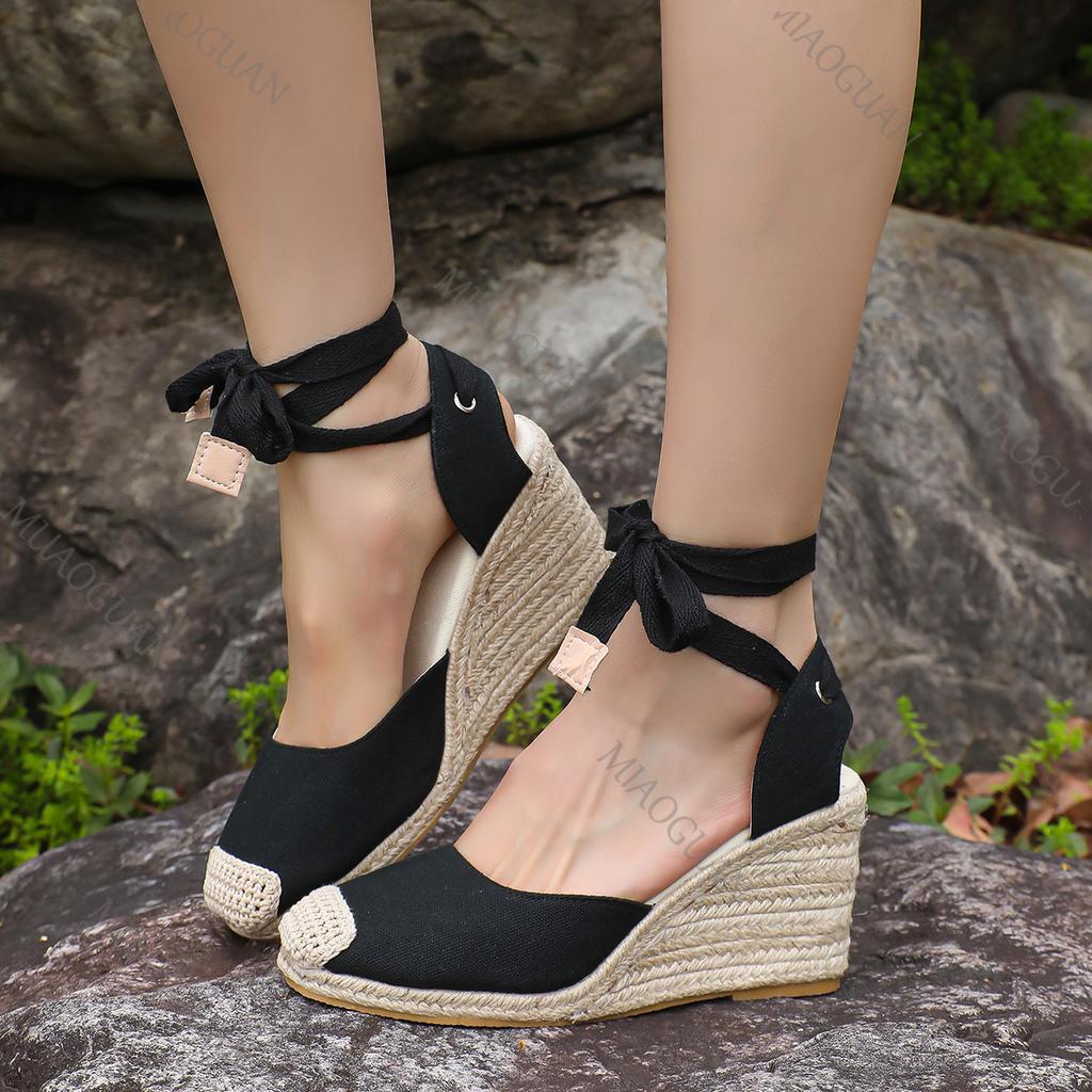 Fashion Espadrilles Wedge Sandals for Women Summer 2025 Closed Toe Ankle Strap Slingback Sandals Woman Comfort Lace Up Casual Sandalias